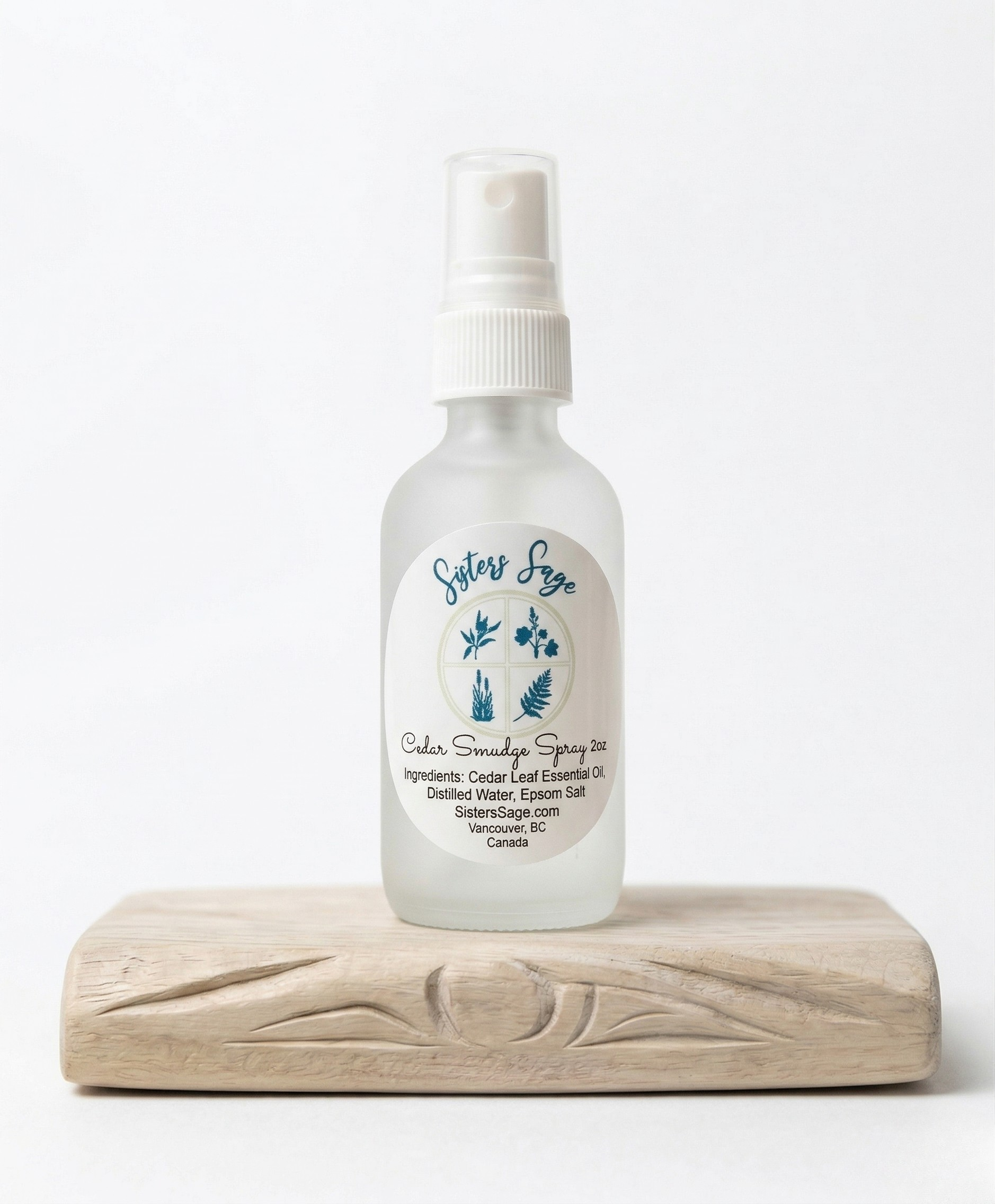 Sisters Sage cedar smudge spray bottle on a white background