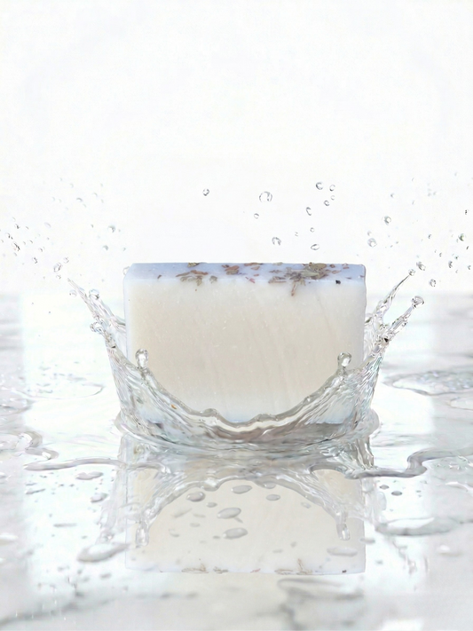 Eucalyptus soap with water splashes on a white background